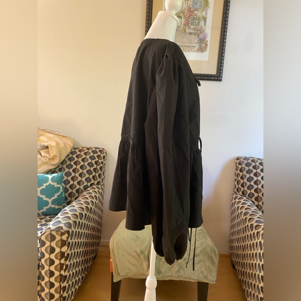 Boohoo Black Tie-Front Long Sleeve Smock Top, Plus Size 18 - Picture 5 of 9